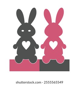 Playful Bunny Silhouette Vector for Love and Romance Themes.