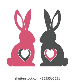 Playful Bunny Silhouette Vector for Love and Romance Themes.