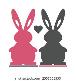 Playful Bunny Silhouette Vector for Love and Romance Themes.