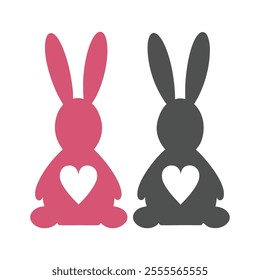 Playful Bunny Silhouette Vector for Love and Romance Themes.