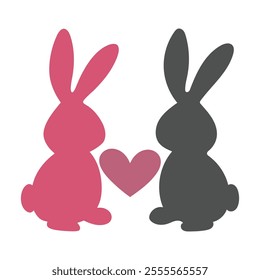 Playful Bunny Silhouette Vector for Love and Romance Themes.