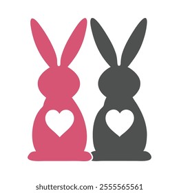 Playful Bunny Silhouette Vector for Love and Romance Themes.