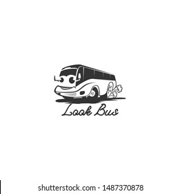 playful bus caricature logo design template. illustration, icon, sticker of cartoon transport inspiration
