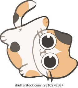 A playful calico cat hanging upside down with a silly and cheerful expression. This fun illustration is great for stickers, greeting cards, planners, digital journals, classroom activities, social media content, printable crafts, and decorative projects that celebrate playful cat personalities.