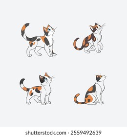 Playful Calico Cat vector artwork showcasing a lively and adorable feline in a playful pose, perfect for pet-themed designs, logos, or digital projects.