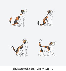 Playful Calico Cat vector artwork showcasing a lively and adorable feline in a playful pose, perfect for pet-themed designs, logos, or digital projects.