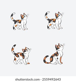 Playful Calico Cat vector artwork showcasing a lively and adorable feline in a playful pose, perfect for pet-themed designs, logos, or digital projects.