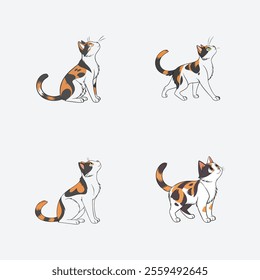 Playful Calico Cat vector artwork showcasing a lively and adorable feline in a playful pose, perfect for pet-themed designs, logos, or digital projects.