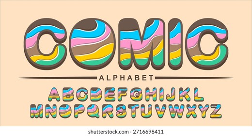 Playful Candy-Inspired Comic Alphabet with Wavy Colors