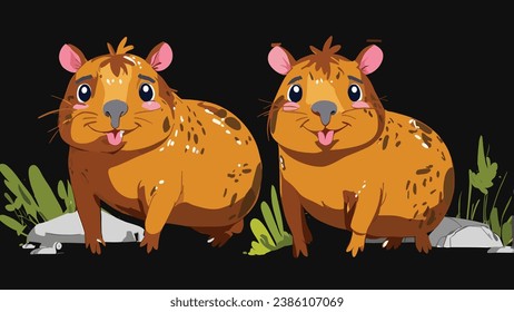 Playful Capybara cartoon, friendly demeanor and lovable charm.