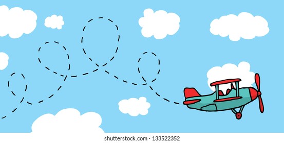 Playful cartoon airplane flying