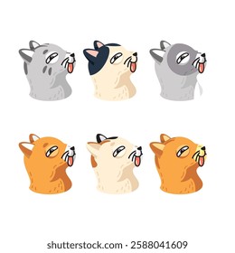 Playful cartoon animal illustrations with tongues out, bundled together for a cheerful design.