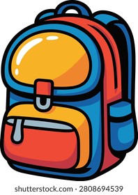 Playful cartoon backpack with orange blue and red colors