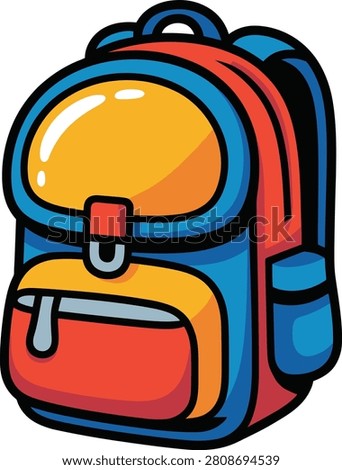 Playful cartoon backpack with orange blue and red colors