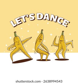 Playful Cartoon Banana Peels Dancing Vector Illustration for Fun and Energy