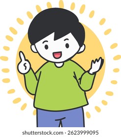 Playful Cartoon Boy Gesturing and Explaining Art. a cartoon boy gesturing as if explaining something, Perfect for educational materials, presentations, or children’s content.