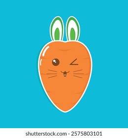 Playful cartoon carrot with bunny ears, featuring a winking face and cheerful expression