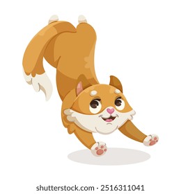 Playful cartoon cat on white background. Vector illustration