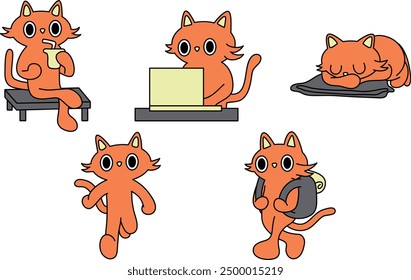 Playful Cartoon Cats in Various Poses and Activities