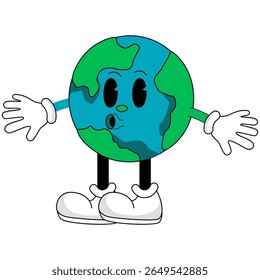 Playful cartoon Earth character smiling brightly with outstretched arms, perfect for fun, educational, and environmental themes.