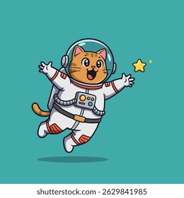 Playful cartoon feline enjoying an outer space adventure.