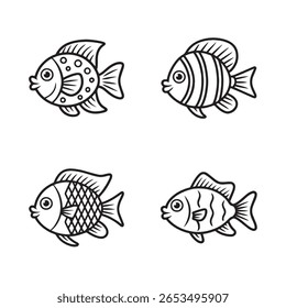 Playful Cartoon Fish Outlines - Diverse Aquatic Animal Set