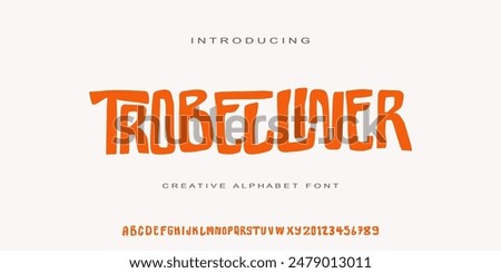 Playful cartoon Font, funky typeface ,children's artwork, creative alphabet font, birthday invitations, playful branding, and carnival typography. Vector illustration