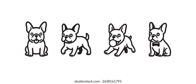 Playful cartoon french bulldogs in various adorable poses.