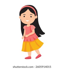 Playful Cartoon Girl in Colorful Outfit