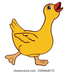 Playful Cartoon Goose Walking with Open Beak Illustration