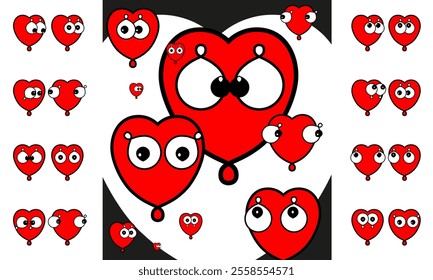 Playful Cartoon Hearts with Funny Eyes - Valentine's Day Design