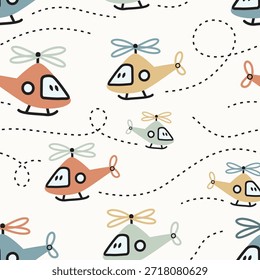 Playful Cartoon Helicopter Seamless Pattern for Nursery and Kids Design 