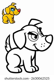 Um desenho animado ilustração de um cão amarelo bonito, rendido em um estilo charmoso e amigável.