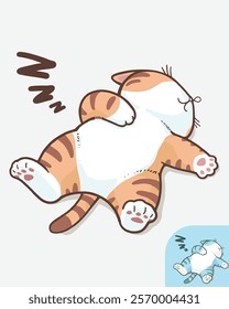 A playful cartoon illustration of an orange and white feline with stripes, lying on its back, sleeping peacefully with "Zzz" above its head.