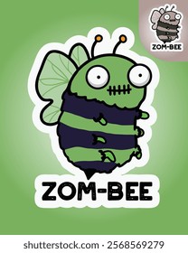 playful cartoon illustration of a zombie bee, complete with large round eyes and a stitched mouth, brings a whimsical and dynamic touch to character design