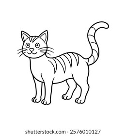 Playful cartoon kitty in line art vector illustration