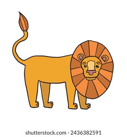A playful cartoon lion illustration with a vibrant orange mane and a cheerful expression, perfect for children's educational content or decor