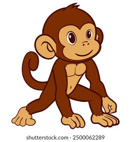 Playful Cartoon Monkey in Crawling Pose Illustration