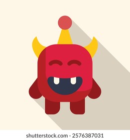 Playful cartoon monster character with a wide smile, horns, and a crown, ideal for children's books, games, or any project needing a touch of whimsy 