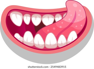 Boca de dibujos animados juguetones con dientes, lengua y labios, lamiendo los labios con una sonrisa tonta. Perfecto para humor, stickers, emojis y temas de fiesta