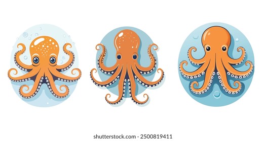 Playful Cartoon Octopuses in Different Expressions