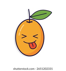 Playful cartoon orange sticking out its tongue, with a leaf. Perfect for funny, cheeky, or quirky fruit designs.