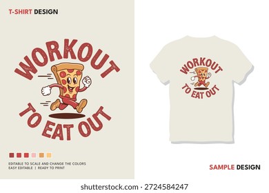 Uma fatia divertida de pizza de desenho animado corre para a frente sob um texto curvo em negrito, promovendo a forma física e a comida com uma vibração leve e familiar. Ótimo para dieta, saúde e campanhas com temática de restaurantes.