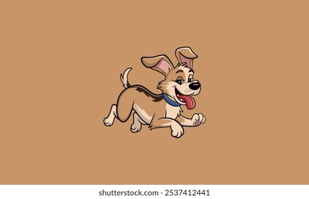 Playful cartoon puppy running with tongue out