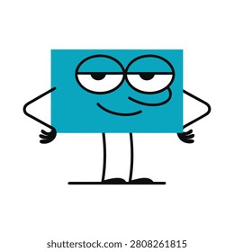 Playful cartoon rectangle character with a smug expression, simple black line art, and a teal color scheme, ideal for branding or design.