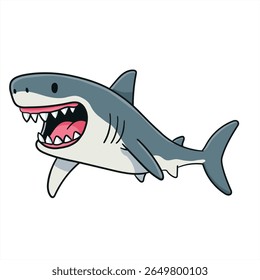 Playful Cartoon Shark with Wide Open Mouth and Sharp Teeth, Expressing a Friendly Roar