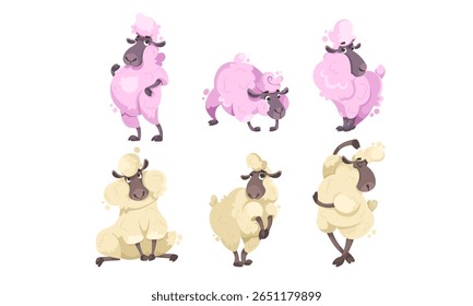 Playful Cartoon Sheep Colorful Characters in Fun and Engaging Poses Full of Life