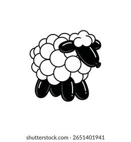 A playful cartoon sheep illustration featuring simple shapes and bold colors. This cute character design is perfect for various creative projects related to nature or animals.