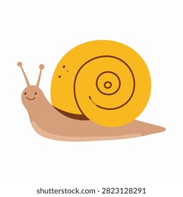 Playful cartoon snail with a coiled shell, smiling face, and friendly appearance, perfect for childrens books, educational materials, or fun designs.