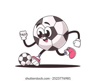 Playful Cartoon Soccer Ball Character Kicking a Smaller Ball Exudes Joy and Enthusiasm, Perfect for Themes Around Sports